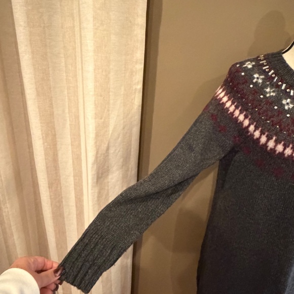 J. Crew Jewel Embellished Fair Isle Crewneck Sweater Dress, Wool Blend, Size Med - Picture 7 of 15